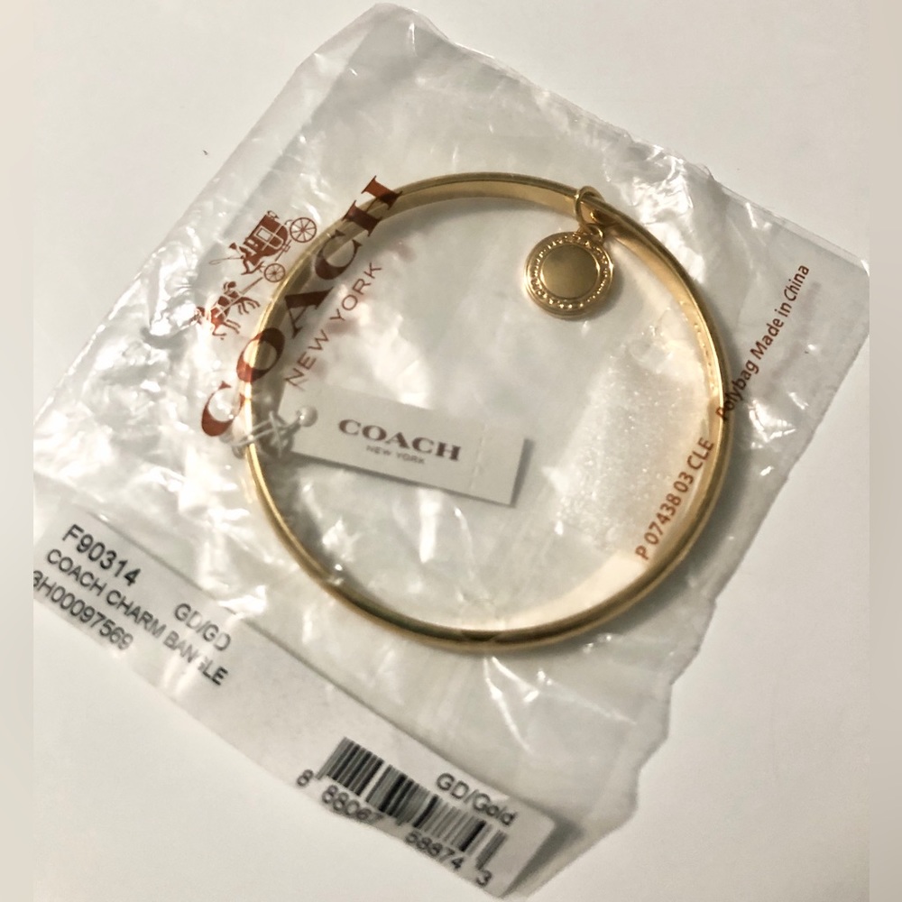 Coach Gold Tone Bangle Bracelet W/ Gold Charm